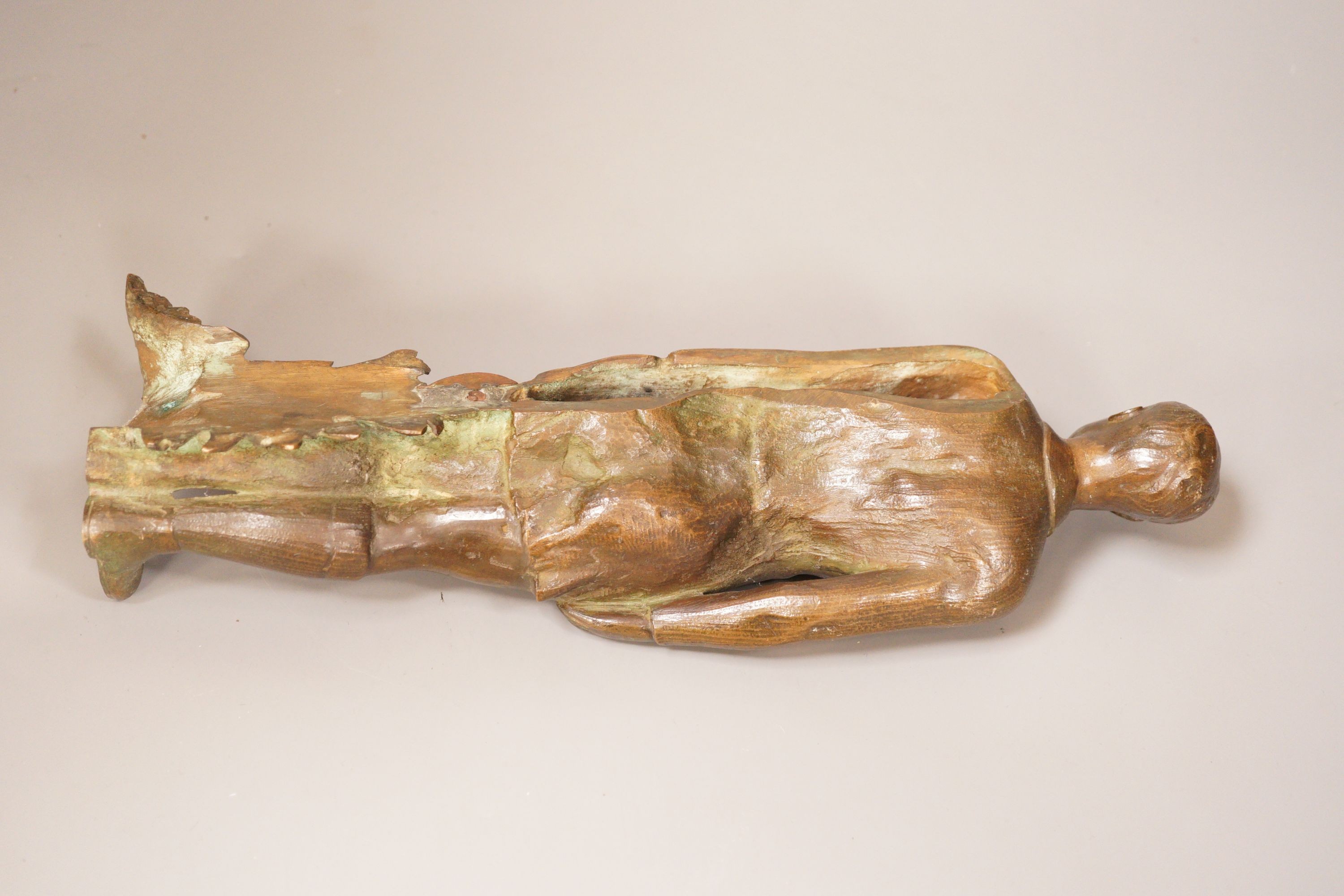 An early 20th century bronze figural element, standing figure, ex sporting presentation, 30cm